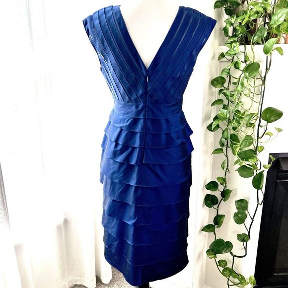 Adrianna Papell Blue Shimmer Layered Taffeta Shutter Pleated Evening Dress -Sz 8 - Picture 5 of 9